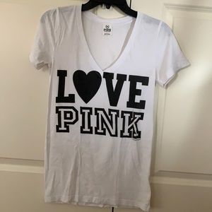 White Pink Victoria’s Secret V Neck Top